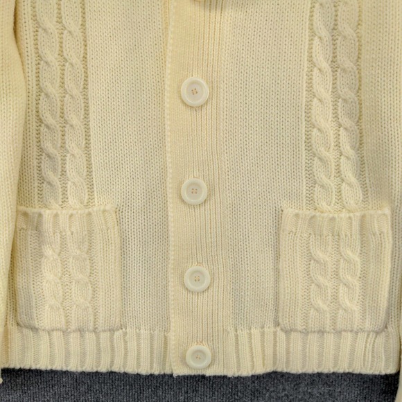 Campus Men's Button Front Cable Knit Cardigan Sweater Cream Medium Shawl Collar - Picture 4 of 11